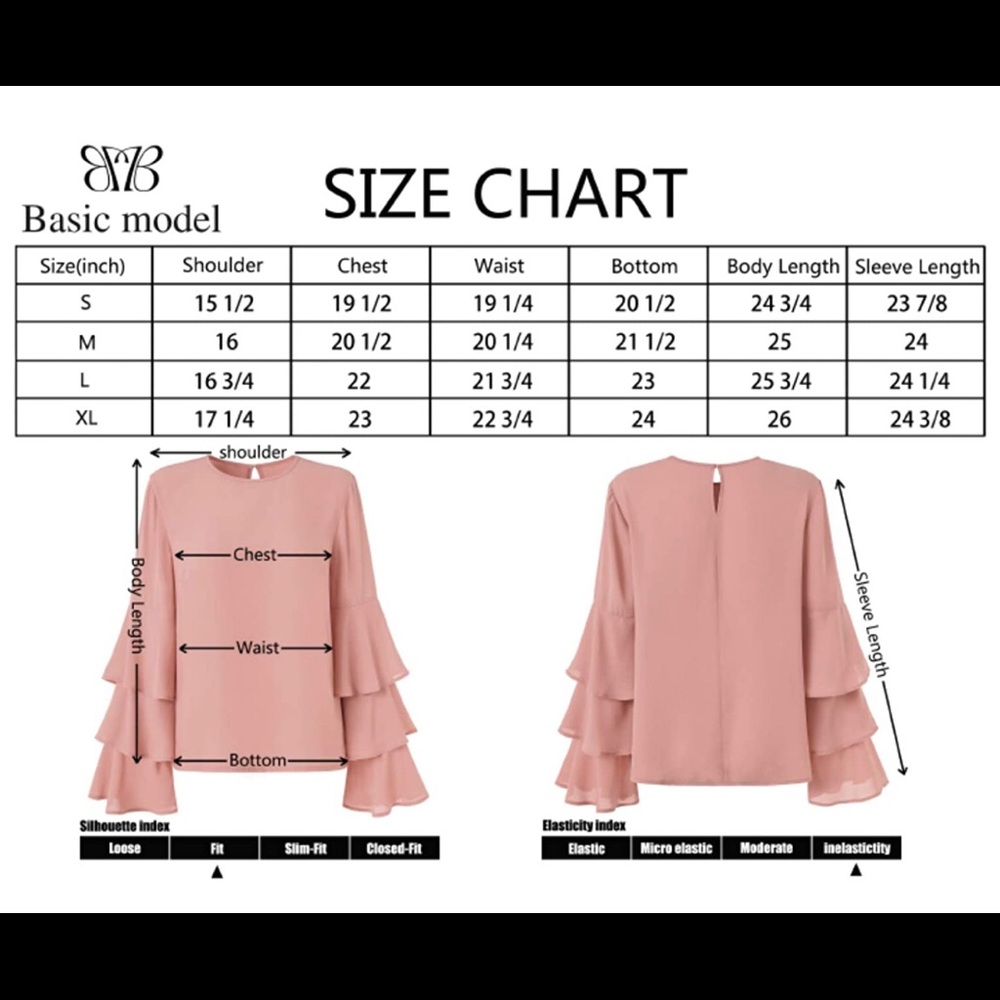 Bell Sleeve Tops with Long Sleeve Chiffon Blouses Size Medium